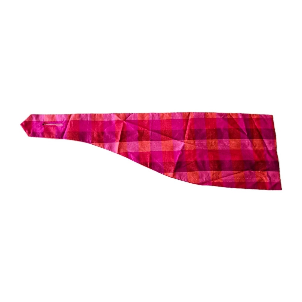Vtg Star Of Siam Hand Woven Silk Fuschia Checkered Ascot Bow Wrap Scarf Unique